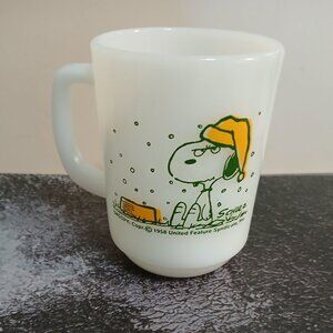 Vintage Fire King Milk Glass Snoopy Mug